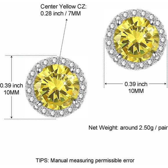 Women's Round Yellow Birthstone Elegant Mall Dainty Halo Cubic Zirconia Earring - Picture 2 of 6